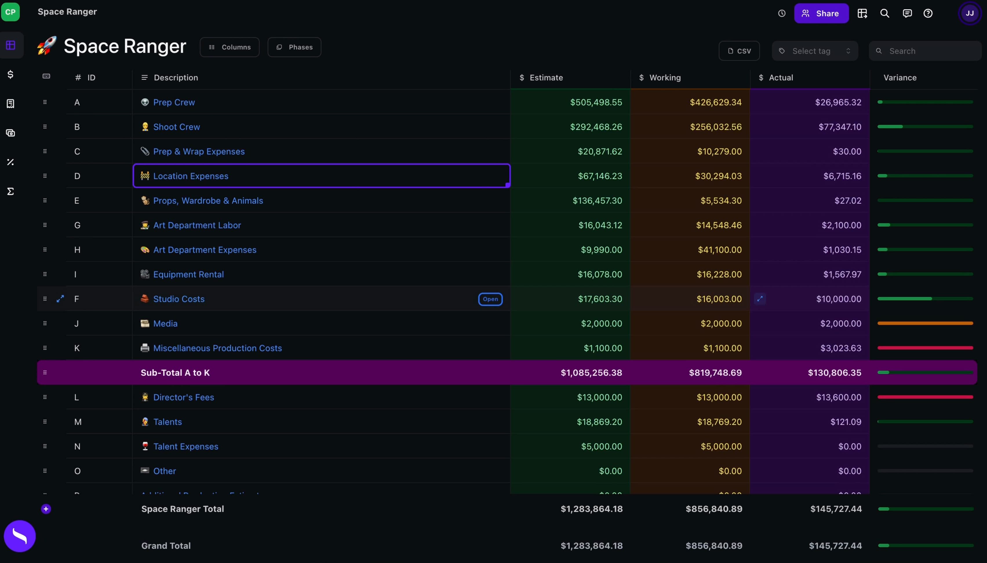 Film production accounting software