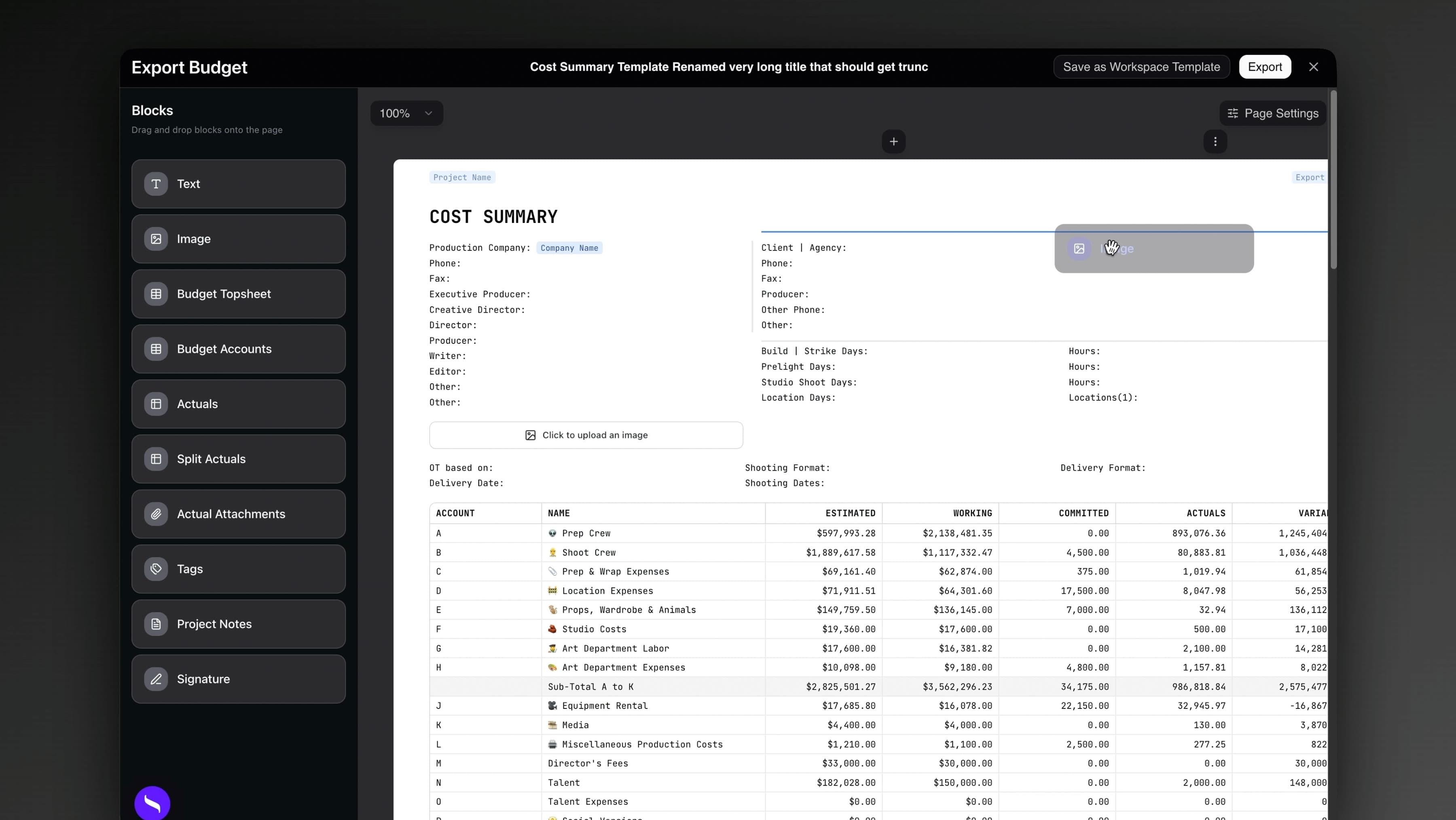 Production cost report software