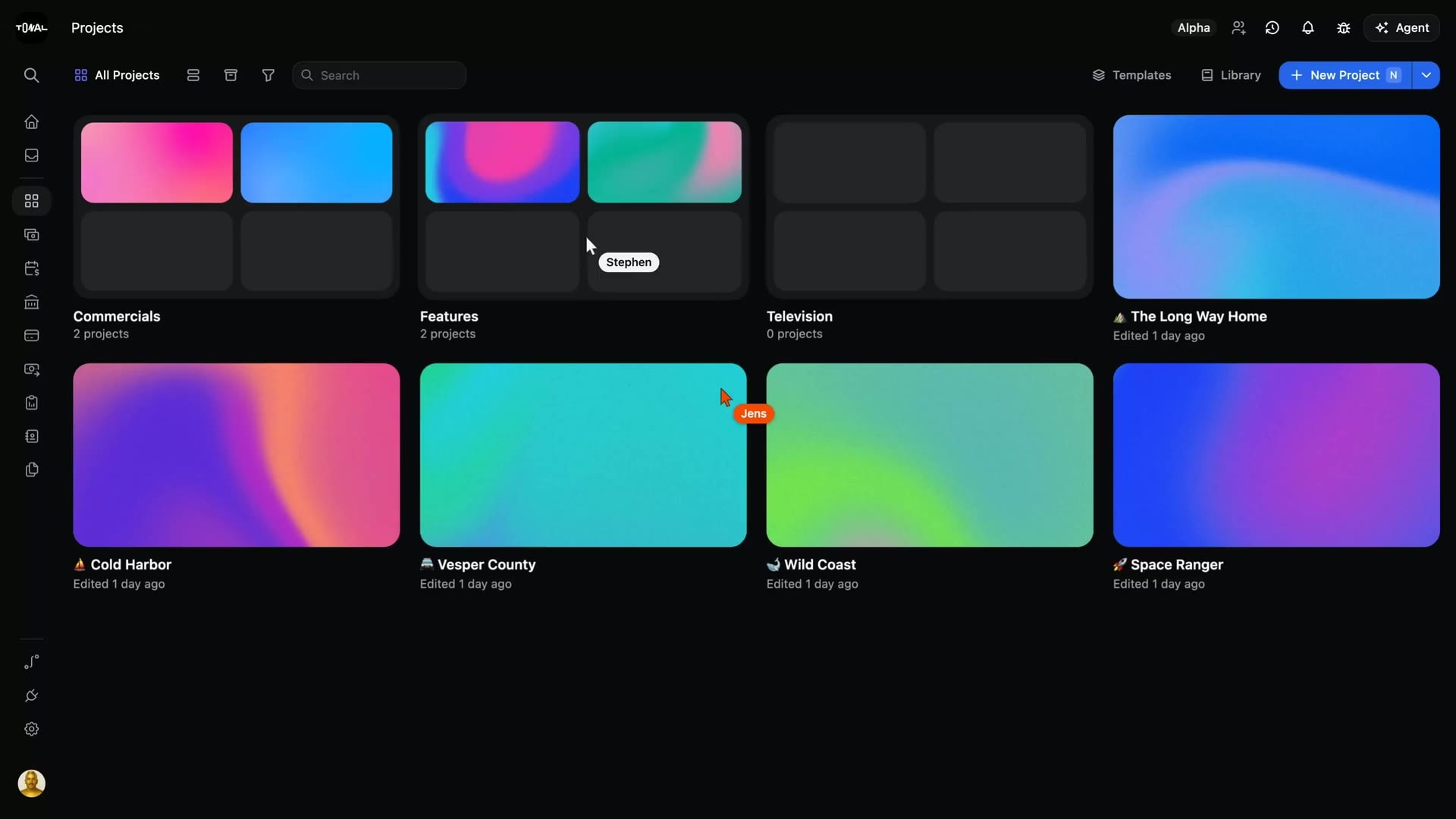 Saturation workspace showing production projects