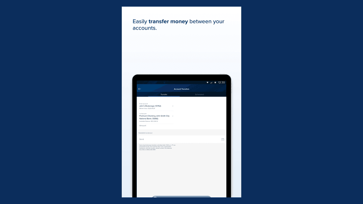 City National Bank account transfers in the City National mobile banking app