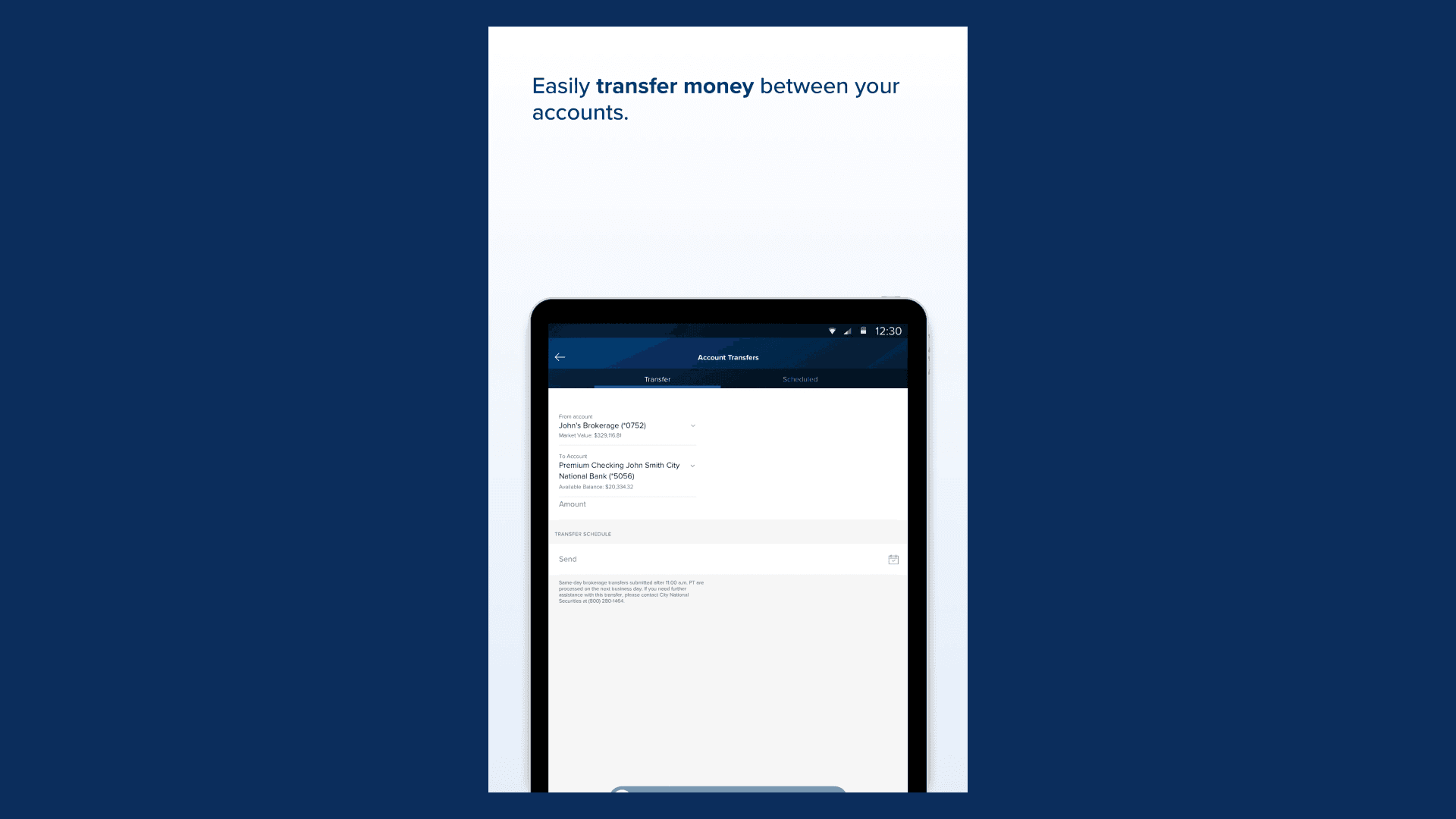 City National Bank account transfers in the City National mobile banking app