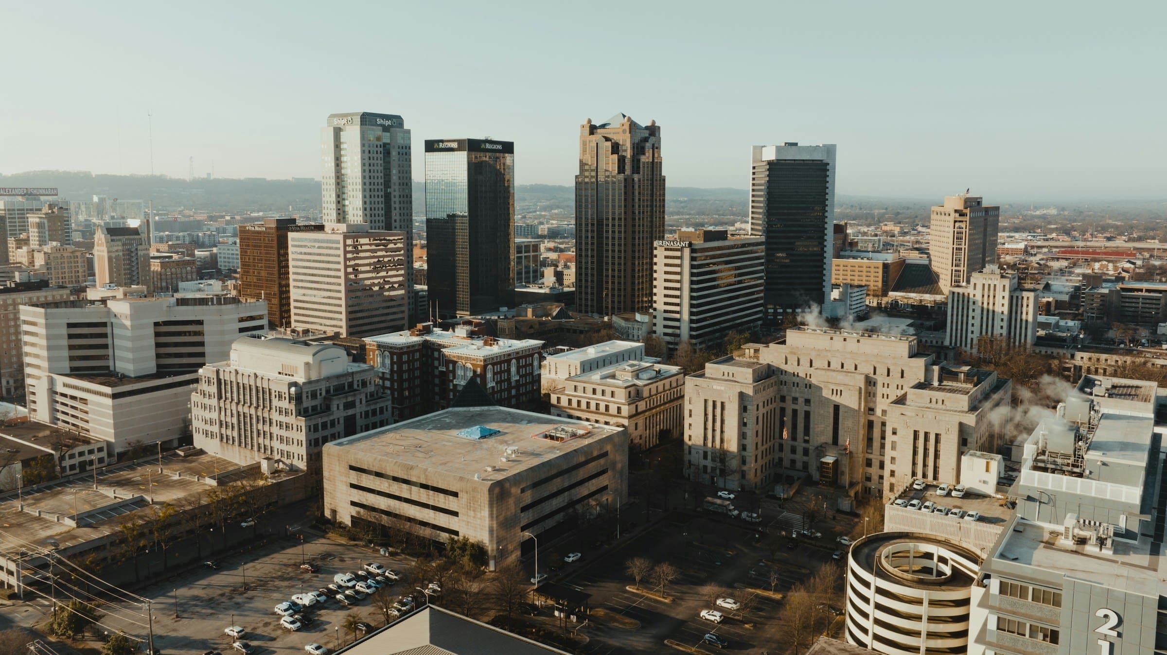 Aerial view of downtown Birmingham, an Alabama film production location
