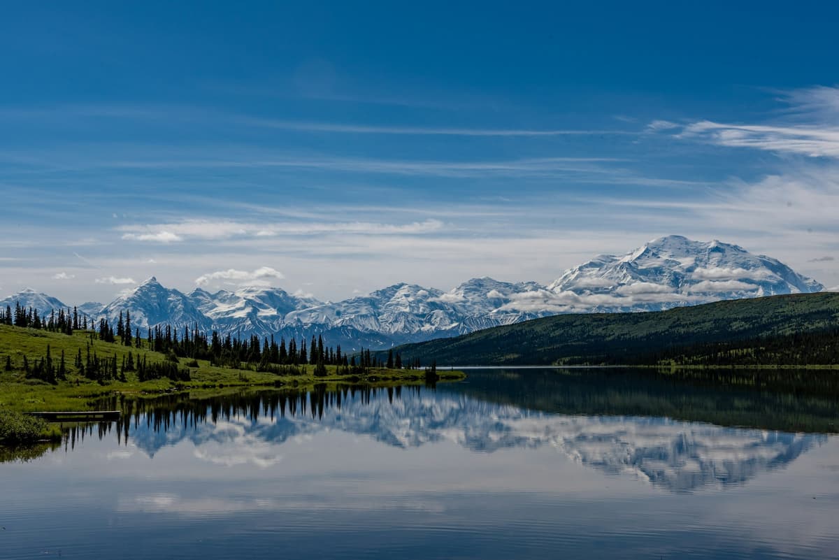 Denali reflected in Wonder Lake, an Alaska film production location